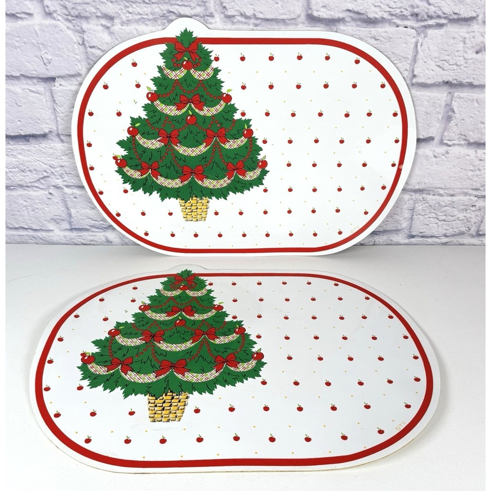 Festive Tree with Apples Christmas Vinyl Placemats Town & Country Linen Set of 2